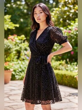 DKNY Velvet-Dot Faux-Wrap Dress